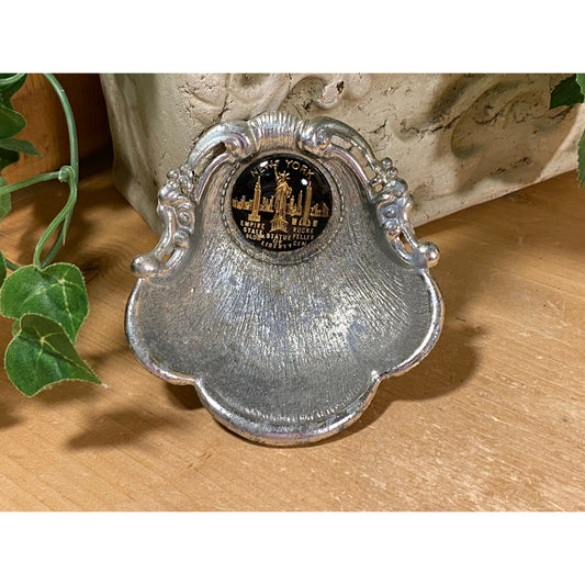 Vintage Souvenir NYC Metal Trinket Dish  | Midcentury Modern Trinket Dish | Silver Metal New York City Souvenir Dish | Statue of Liberty