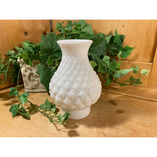 Vintage White Milk Glass Lamp Shade | Diamond Quilted Pattern Chimney Lamp Shade | Cottagecore Room Decor | Victorian Bedroom Decor