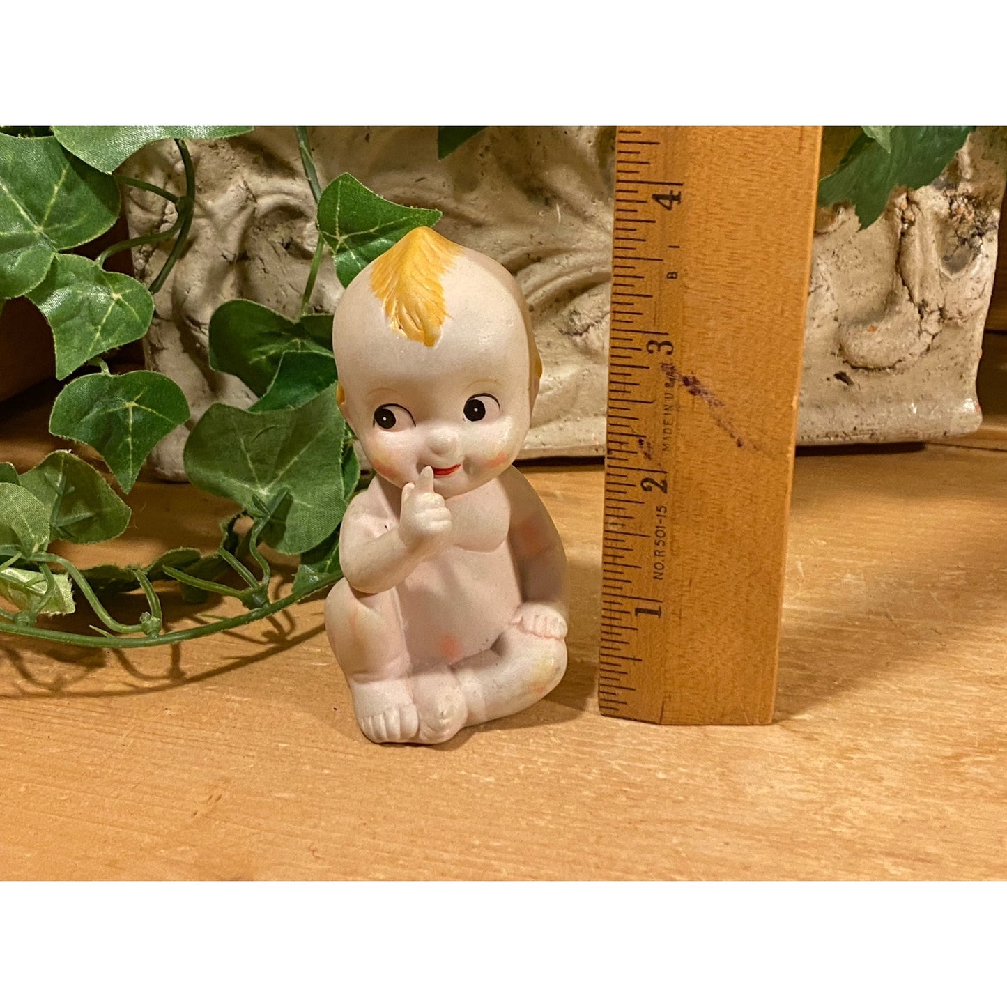 Vintage Ceramic Kewpie Doll with Blonde Hair | Lefton | Baby Doll Figurine | Midcentury Modern Shelf Decor | MCM | Collectible Kewpie Doll