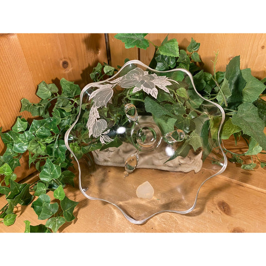 Vintage Scalloped Clear Serving Bowl with Sterling Silver Trim | Rockwell | Silver Viking Glass | Glass Salad or Fruit Bowl | Cottagecore