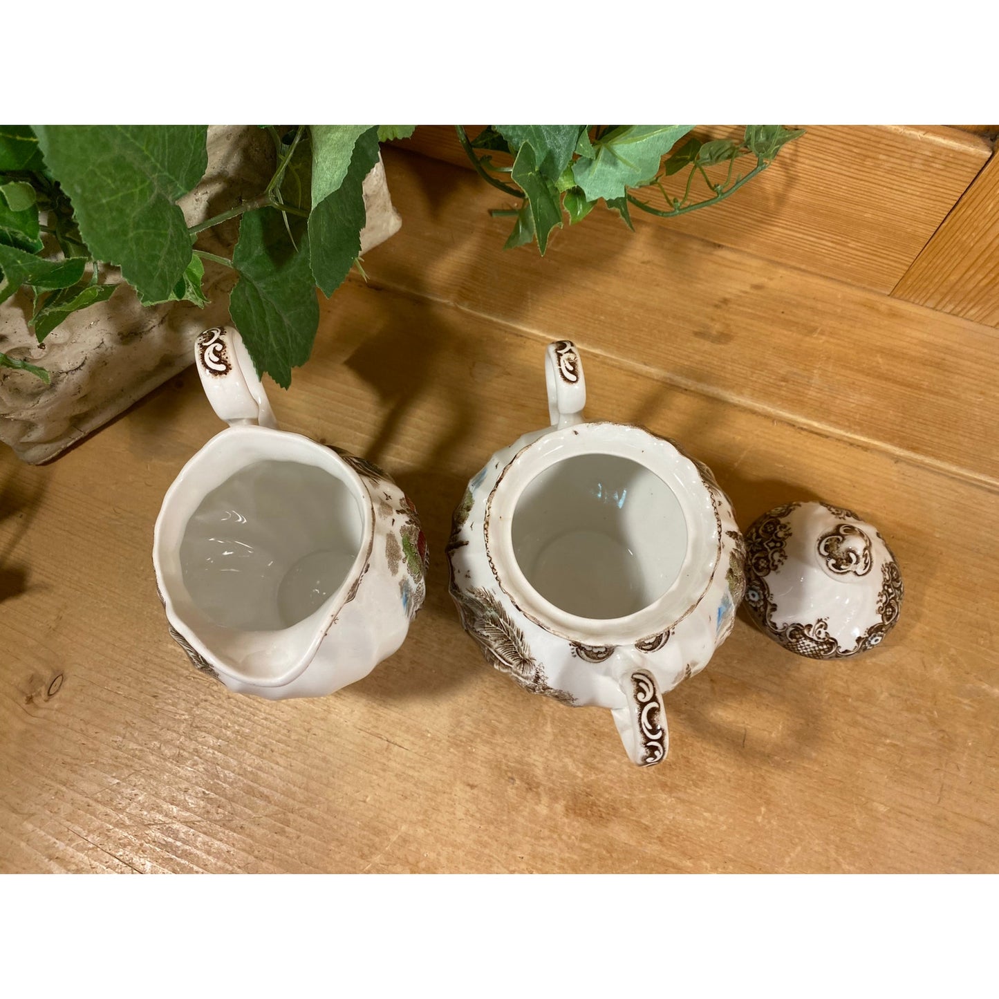 Vintage Brown Transferware Cream and Sugar Set  | Johnson Brothers | Heritage Hall | Made In England | Farmhouse | Cream Pitcher, Sugar Bowl