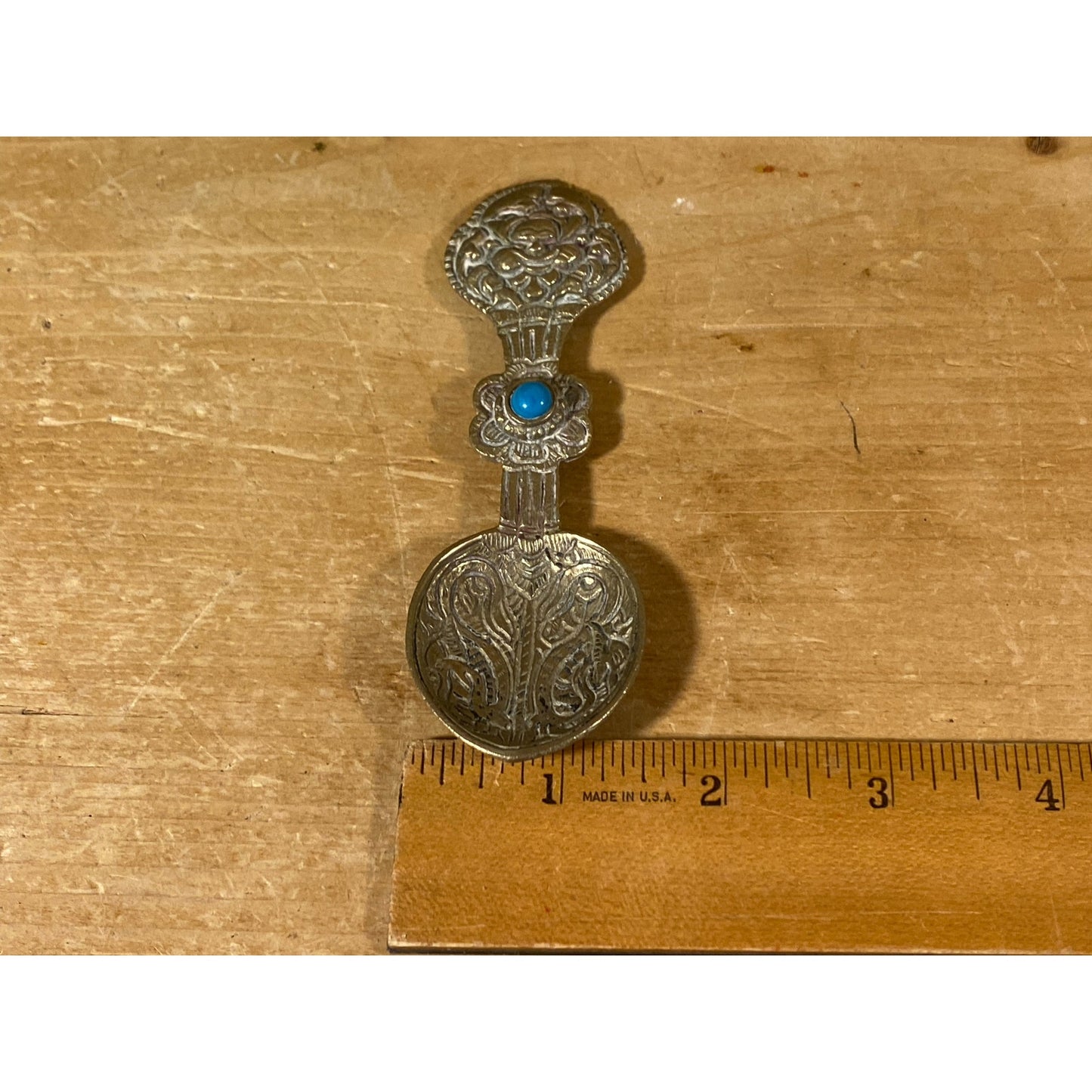 Vintage Tibetan Medicine Spoon with Blue Stone | Metal Two-Sided Medicine Spoon | Bohemian Decor | Unique Boho Shelf Decor | Bohemian Art