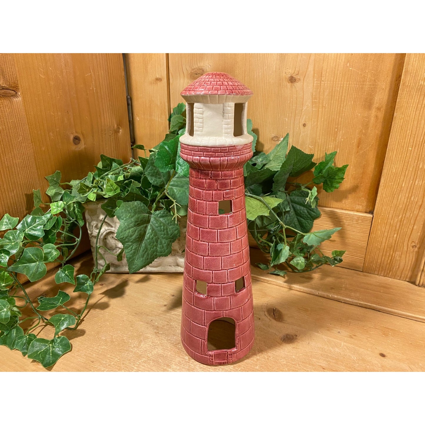 Vintage Ceramic Lighthouse Tea Light Candle Holder | Red and White Lighthouse Votive Candle Holder | Nautical Table Decor | Coastal Decor |