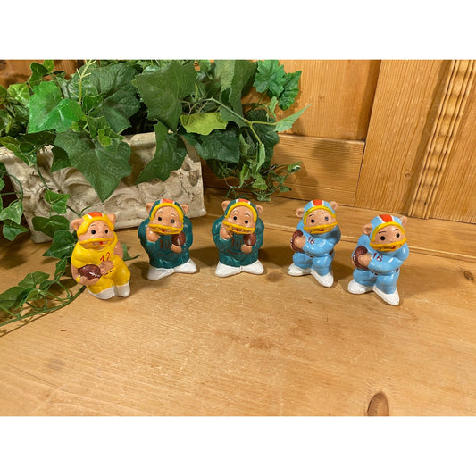 Vintage Ceramic Bear Figurines - Football Players - Set of 5 | Painted Ceramic Teddybears Playing Football |  Retro Teddy Bears Shelf Decor