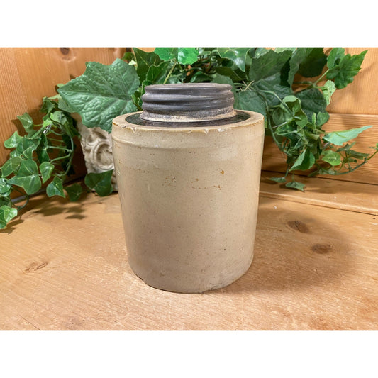 Vintage Stoneware Canning Jar | Macomb Pottery Co. | Primitives |  Primitive Kitchen Decor | Salt Glaze Pottery Canning Jar with Metal Lid