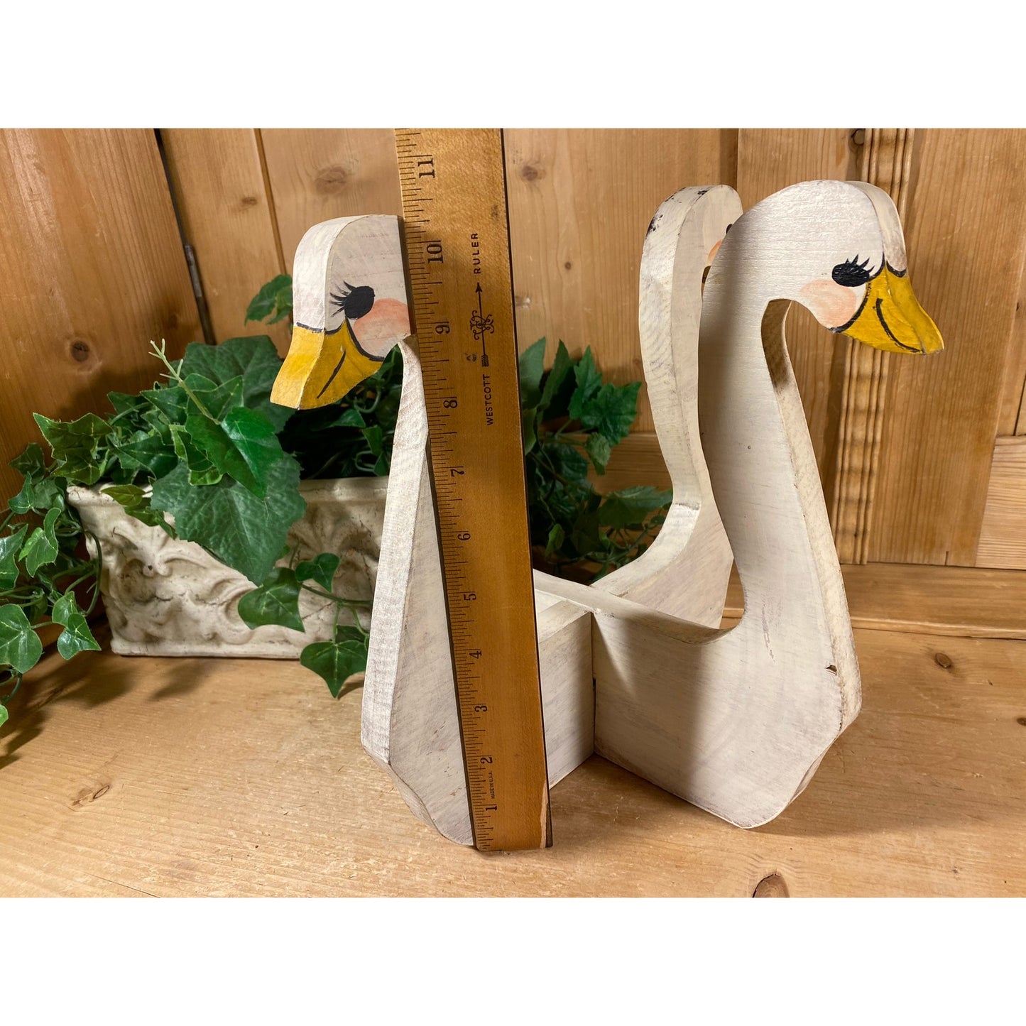 Vintage Handcrafted Wooden Swan Plant Stand | Swans | Painted Handmade Swan Plant Stand | Shabby Chic Table Decor | Swan Decor | Spring