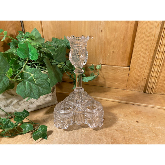 Vintage Clear Glass Cruet/Shot Glass Holder with Candlestick/Toothpick Holder | Elson Glass | Victorian Decor | EAPG | Shabby Chic Decor