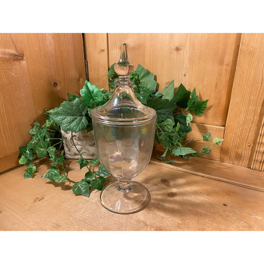 Vintage Clear Glass Apothocary Jar with Lid | Candy Jar | Bon Bon Jar | Counter Decor | Clear Glass Pedestal Jar | Cottagecore Shelf Decor