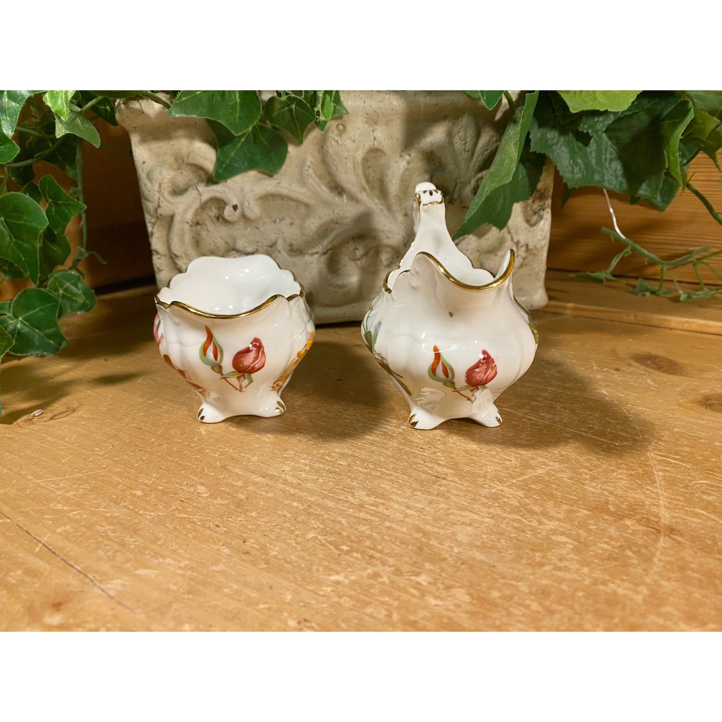 Vintage Bone China Sugar Bowl and Creamer - Set of 2 | Hammersley | Made In England | Yellow and Pink Floral | Shabby Chic | Sugar and Cream