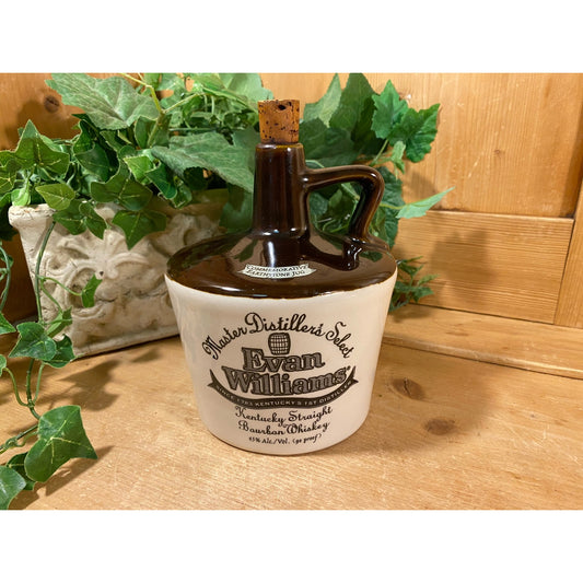 Vintage Evan Williams Crock Jug | Master Distillers Select | Kentucky Straight Bourbon Whiskey with Cork | Academia | Barware Shelf Decor