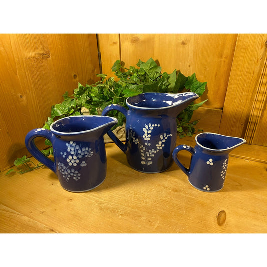 Vintage Cobalt Blue Ceramic Pitchers - Set of 3 | GL | Italian Pottery | Blue and White | Flowered Pottery Pitchers | 3 Sizes | Cottagecore