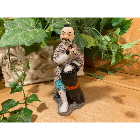 Vintage Asian Man Porcelain Figurine | Porcelain Figurine of Chinese Man Smoking An Opium Pipe | Academia Shelf Decor | Asian Figurine