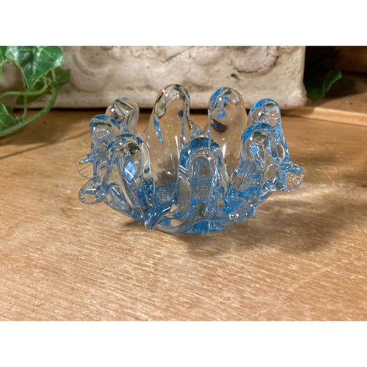 Vintage Light Blue Swung Glass Dish | Midcentury Modern Shelf Decor | Blue Art Glass Dish | Unique Midcentury Living Room Table Decor