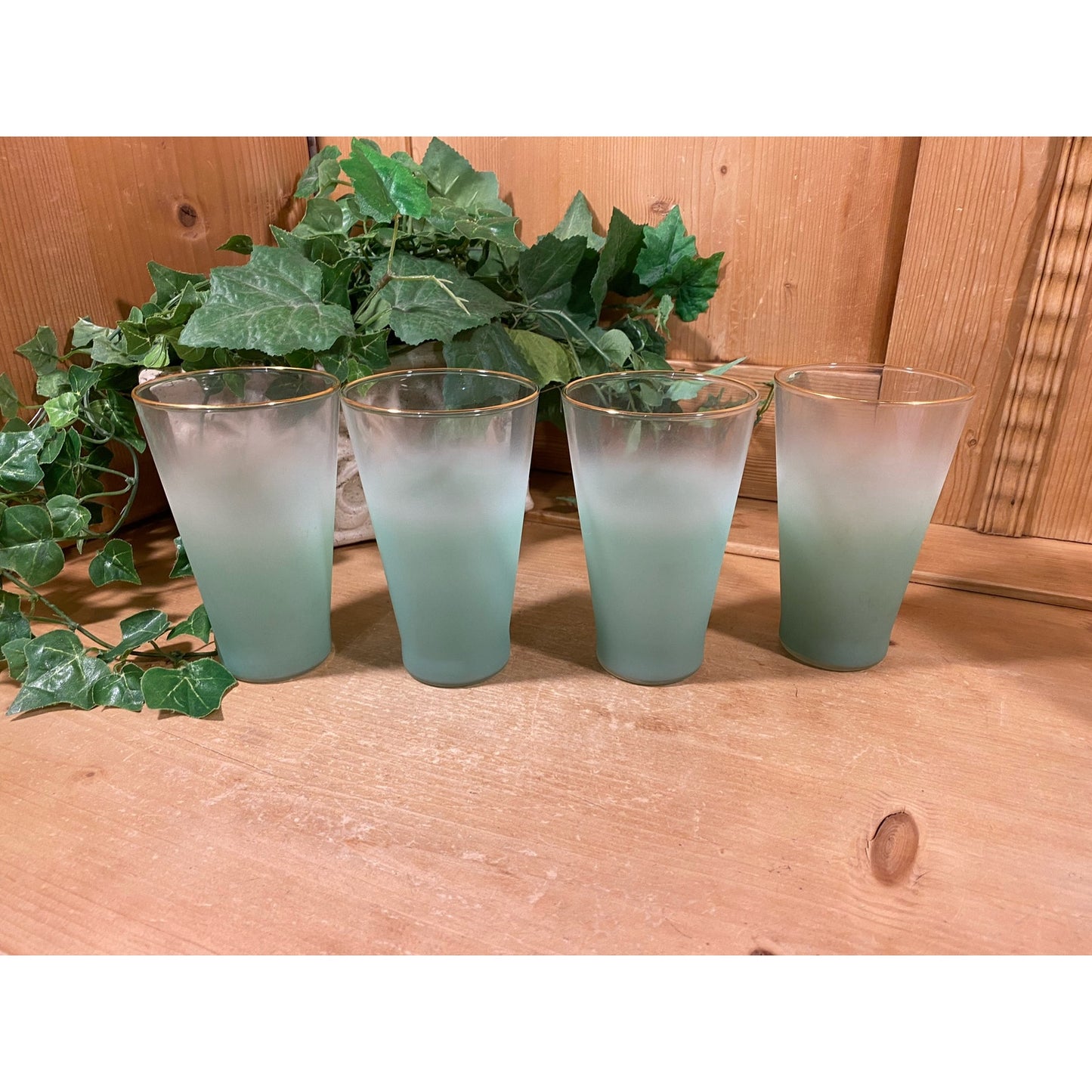 Vintage Blendo Frosted Aqua Blue Glass Pitcher and Tumblers - Set of 5 | Midcentury Modern Drinkware Set | Blendo Pitcher + Glasses