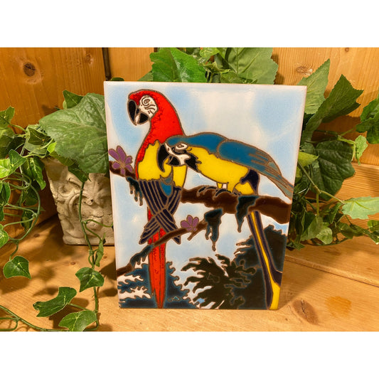 Vintage Handpainted Ceramic Art Tile | Macaw Parrot | Debora-Duran Geiger | Santa Fe, New Mexico | Tropical Wall Decor | New Mexico Souvenir