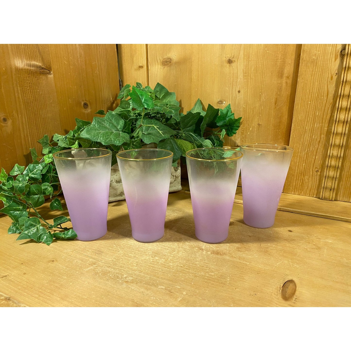 Vintage Ombre Frosted Lavender Glass Tumblers - Set of 4 | Blendo | Midcentury Modern Drinkware Set | Blendo Purple Frosted Drinking Glasses