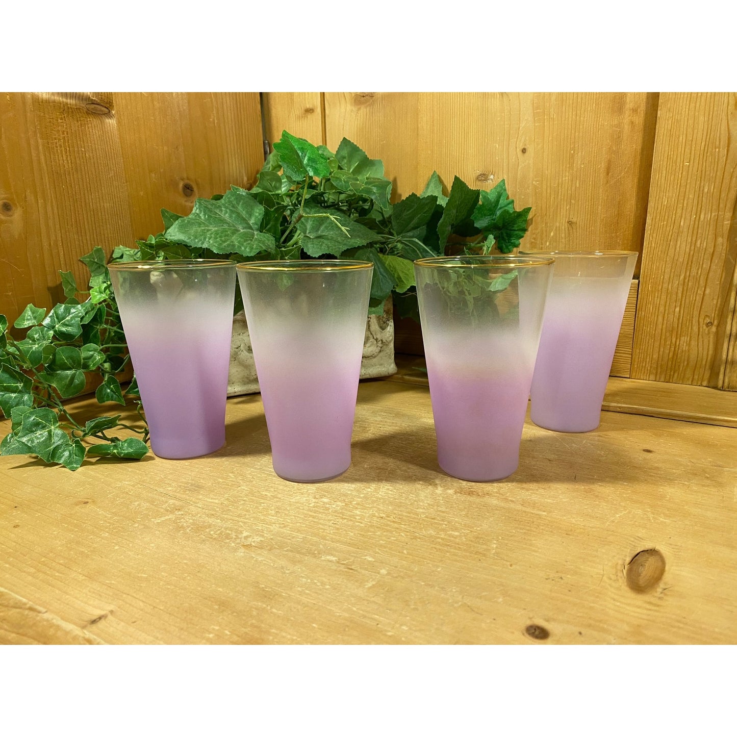 Vintage Ombre Frosted Lavender Glass Tumblers - Set of 4 | Blendo | Midcentury Modern Drinkware Set | Blendo Purple Frosted Drinking Glasses