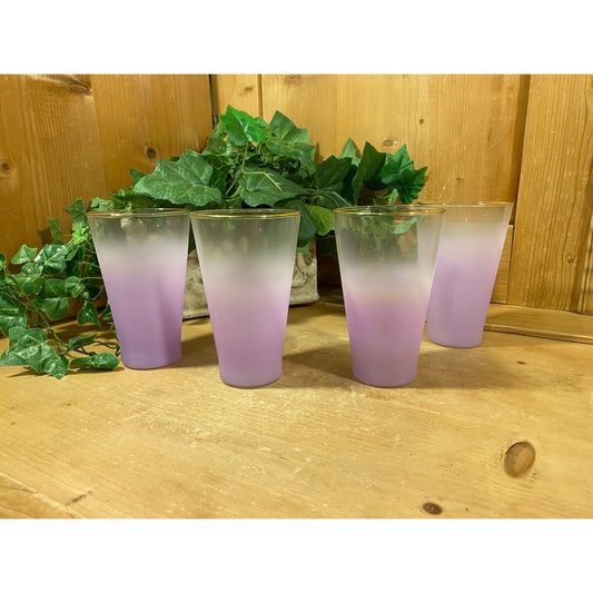 Vintage Ombre Frosted Lavender Glass Tumblers - Set of 4 | Blendo | Midcentury Modern Drinkware Set | Blendo Purple Frosted Drinking Glasses