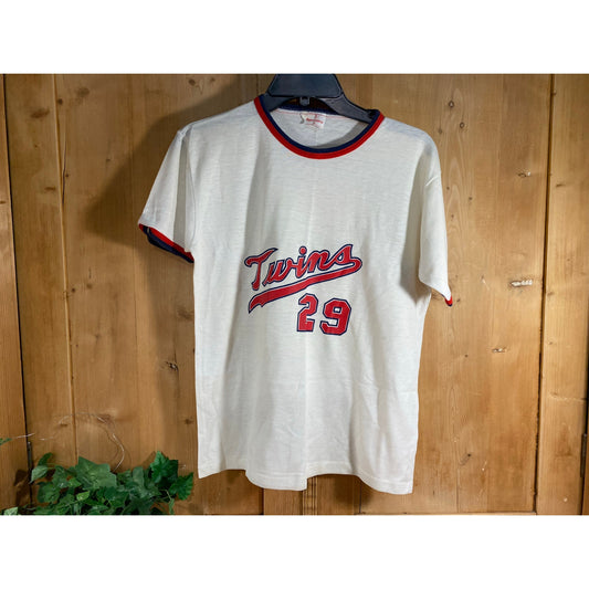 Vintage Minnesota Twins + Coke Graphic Tee | Ringer Baseball Tee | Adult XL | Front: Twins 29 | Back: Coca-Cola Adds Life To Minnesota Twins