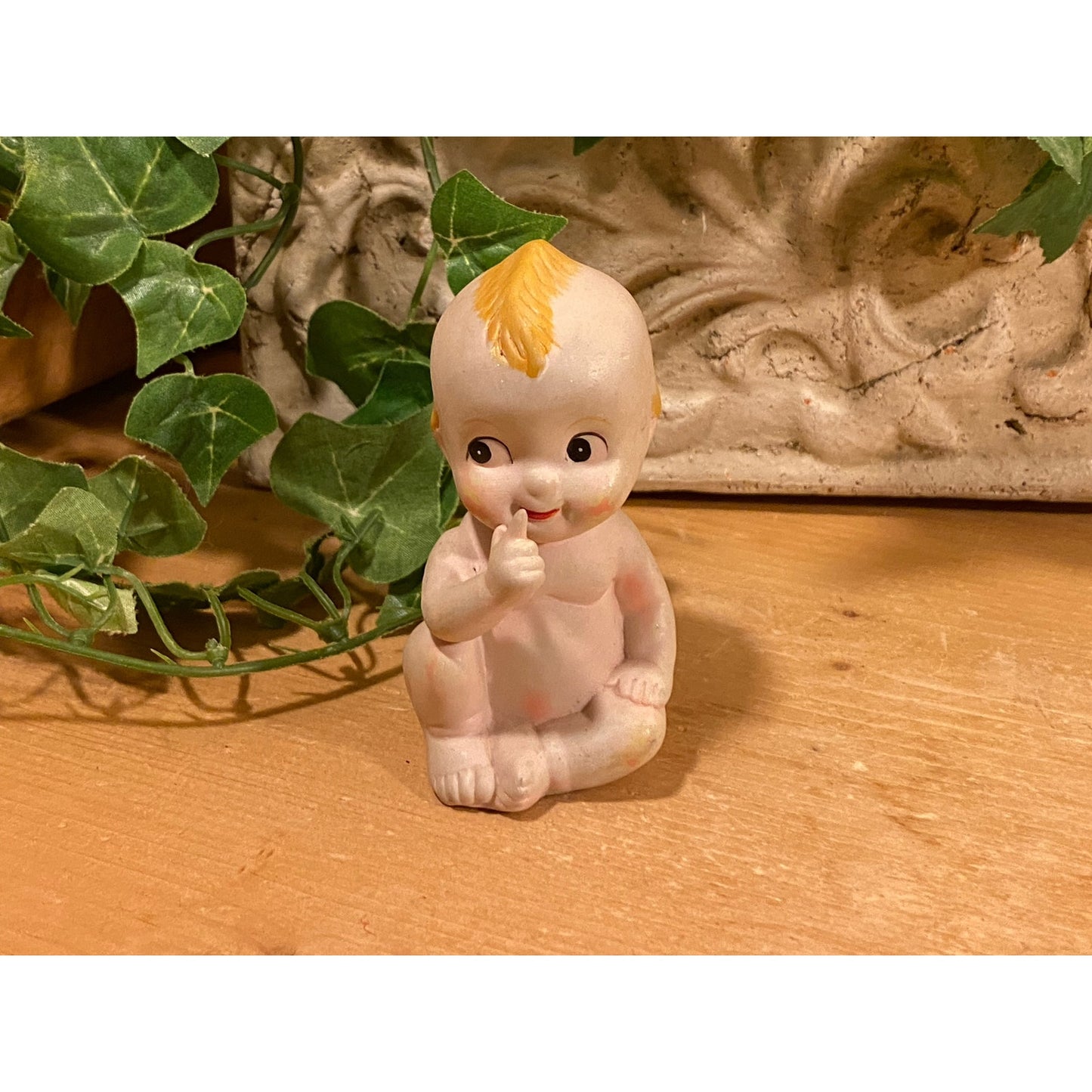Vintage Ceramic Kewpie Doll with Blonde Hair | Lefton | Baby Doll Figurine | Midcentury Modern Shelf Decor | MCM | Collectible Kewpie Doll