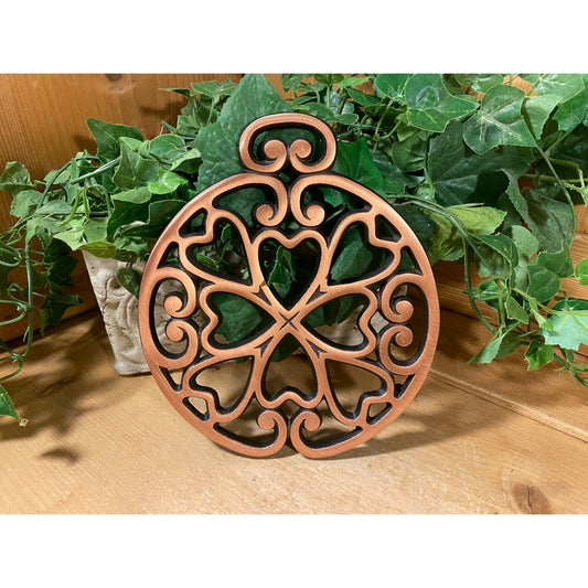Vintage Cast Iron Coppertone Round Trivet with Hearts | Pampered Chef | 2007 | Round-Up From the Heart | 2938 | Heart Trivet | Farmhouse