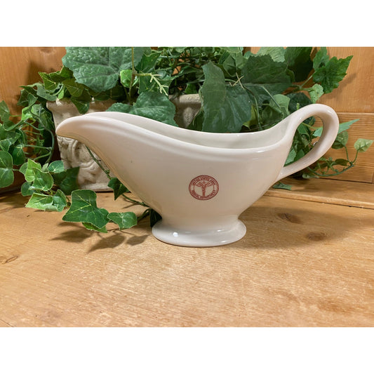 Vintage 1940s China Gravy Boat for United States Army Medical Department | Academia Table Decor | Off White Base with Maroon Caduceus
