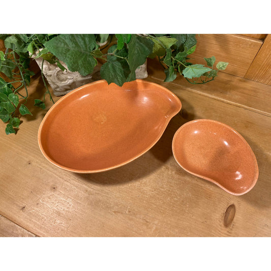 Vintage Red Wing Pottery Comma Bowls - Set of 2 | Eva Zeisel | Town & Country | Glazed Peach Ceramic Bowl Set | Midcentury Modern Kitchen