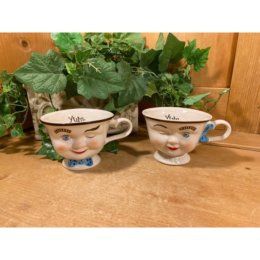Vintage Baileys Irish Cream Winking Cups - Set of 2 | Winking Man Mug | Winking Lady Mug | Limited Edition 1996 | Yum | Baileys Face Teacups