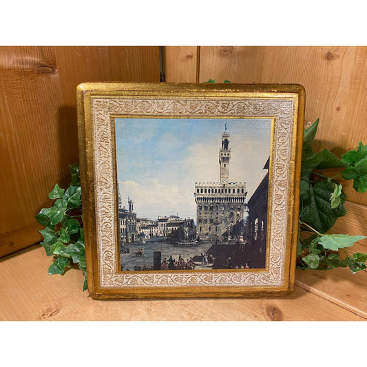 Vintage Florence, Italy Wall Plaque With Gold Frame | Piazza della Signoria | Florence, Italy Souvenir | Academia Wall Decor | Cottagecore