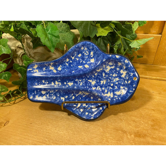 Vintage Ceramic Blue + White Spongeware Spoon Rest | Stangl | Town and Country | Country Farmhouse Kitchen Decor | Cottagecore Table Decor
