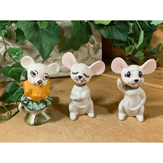 Vintage White Ceramic Mice Figurines - Set of 3 | White Mouse Figurines | Cottagecore Shelf Decor | Midcentury Modern Holiday Decor | Mice