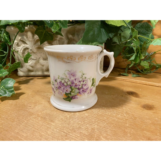 Vintage Purple Floral Mustache Mug | White Mug with Purple Violets | Spring Floral | Shabby Chic Divided Mug | Victorian Mug | Flowered Mug