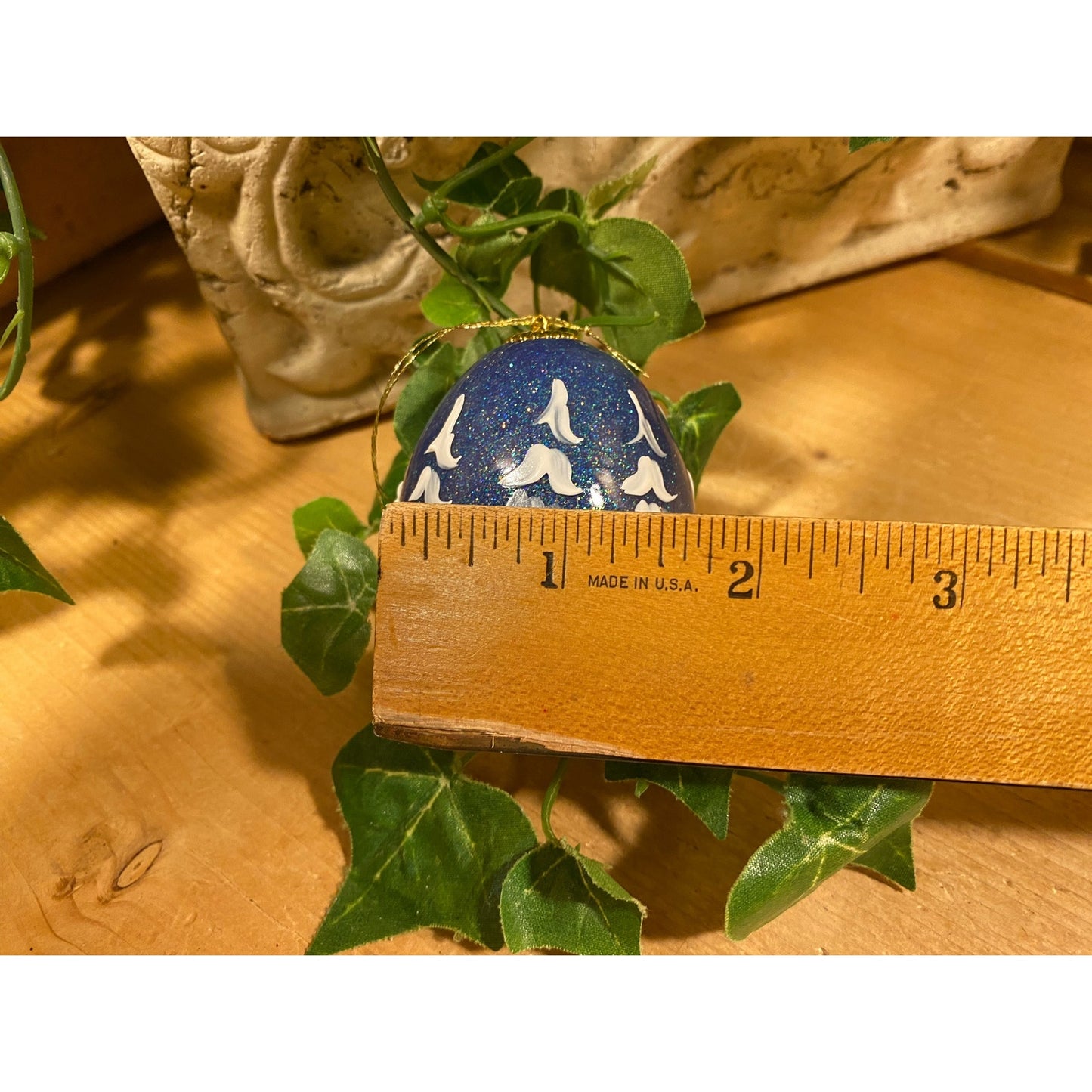 Vintage Handpainted Real Eggshell Ornament | Victorian Sleigh | Eggsquisite Egg | Blue Christmas Egg | Painted Chicken Egg Signed by Emily