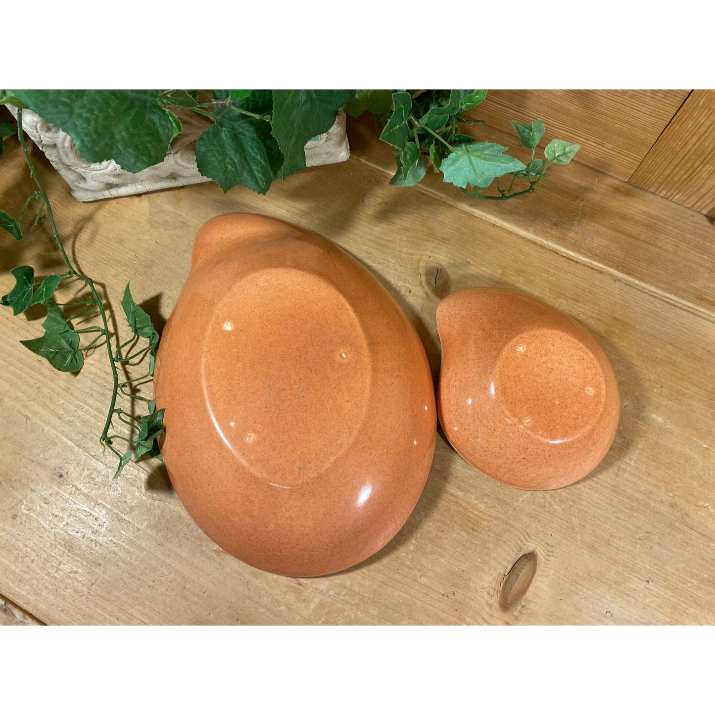 Vintage Red Wing Pottery Comma Bowls - Set of 2 | Eva Zeisel | Town & Country | Glazed Peach Ceramic Bowl Set | Midcentury Modern Kitchen