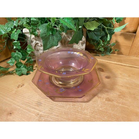 Vintage Pink Glass Mayonnaise Bowl Set - Set of 2 | Pink Glass Mayo Bowl and Plate | Cottagecore Decor | Victorian Table Decor | Shabby Chic
