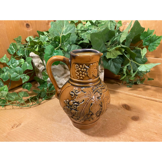 Vintage German Pottery Stein with Grapevines | Gerzit | Brown Pottery Stein | West Germany | Academia Shelf Decor | Ceramic Pitcher or Vase