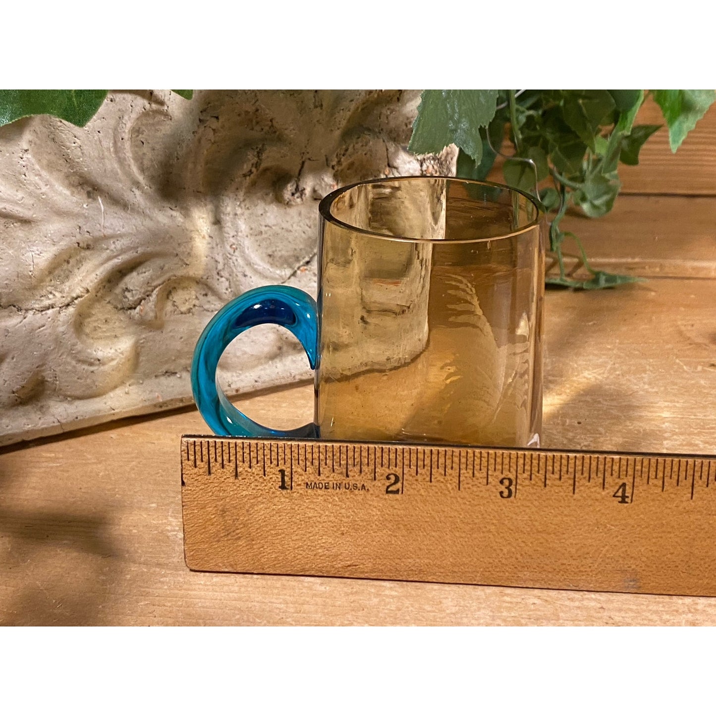 Vintage Handblown Glass Silhouette Cup | Mary Gregory | Brown Glass with Blue Ring Handle  | Art Glass with Girl In A Field  | Shabby Chic