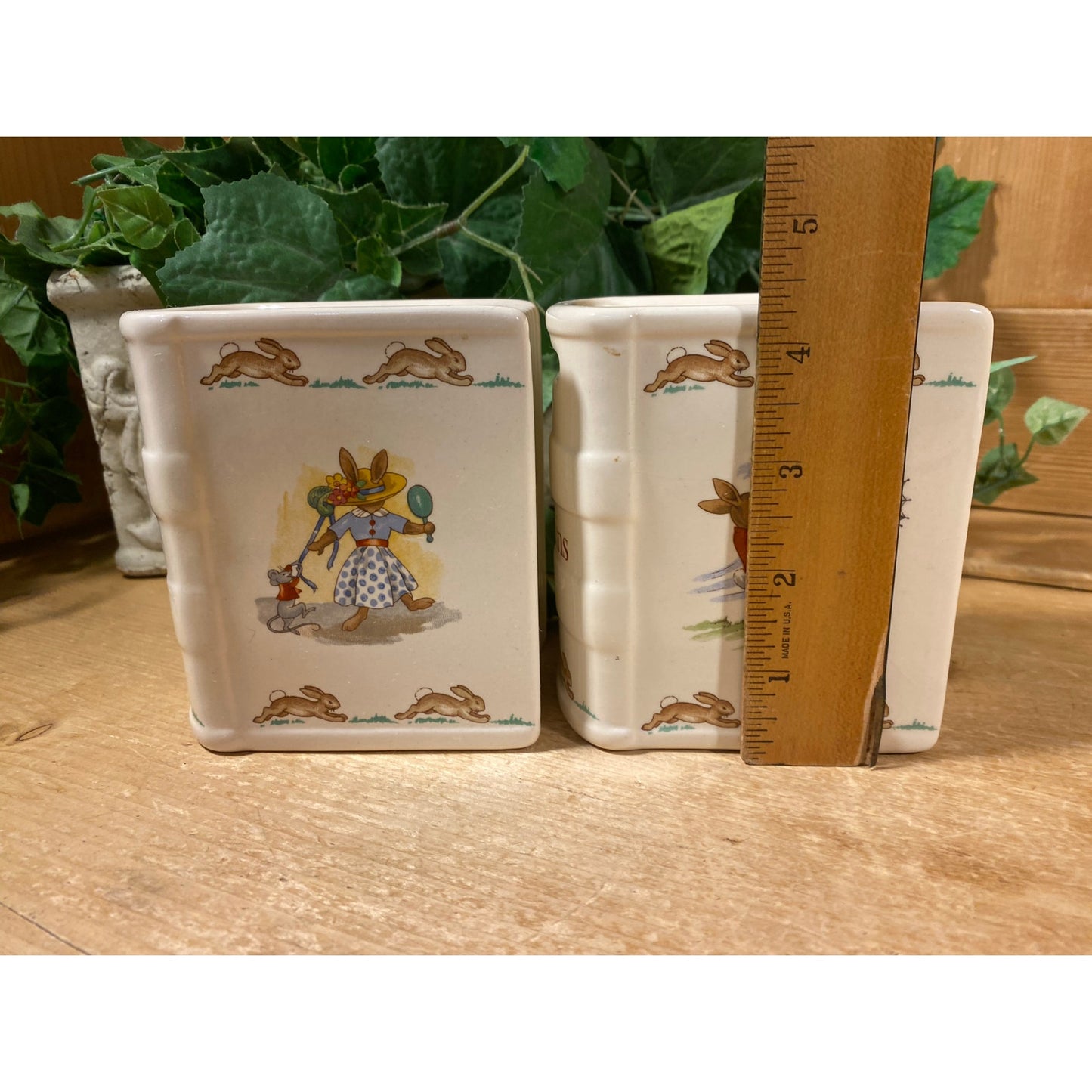 Vintage Royal Doulton Bunnykins Porcelain Book Coin Banks - Set of 2 | Peter Rabbit | Mama In Bonnet | England | Cottagecore | Nursery Decor