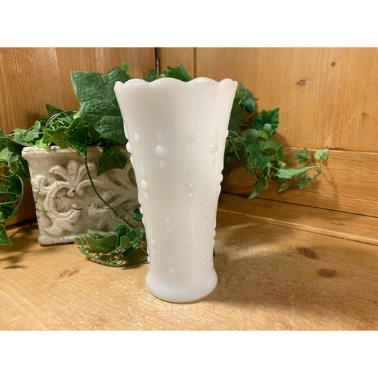 Vintage Milk Glass Flower Vase | Anchor Hocking | Teardrop + Pearl White Glass Vase | Cottagecore Table Decor | Teardrop and Dot Milk Glass