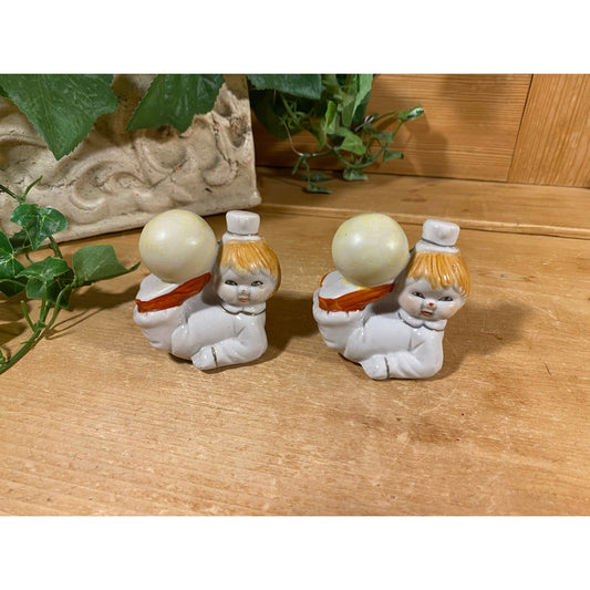 Vintage Boy Clowns with Circus Balls Figurines - Set of 2 | Ceramic Clown Figurines | Midcentury Modern Decor | Clowns with Balls On Feet