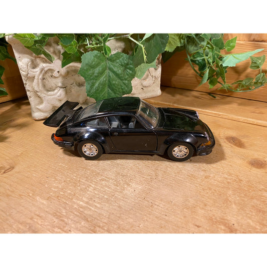 Vintage Die-Cast Model Black Porsche 911 | Burago | Black Porsche 911 Model Car with Spoiler | 1:24 Scale Model Car | Retro Miniature Car