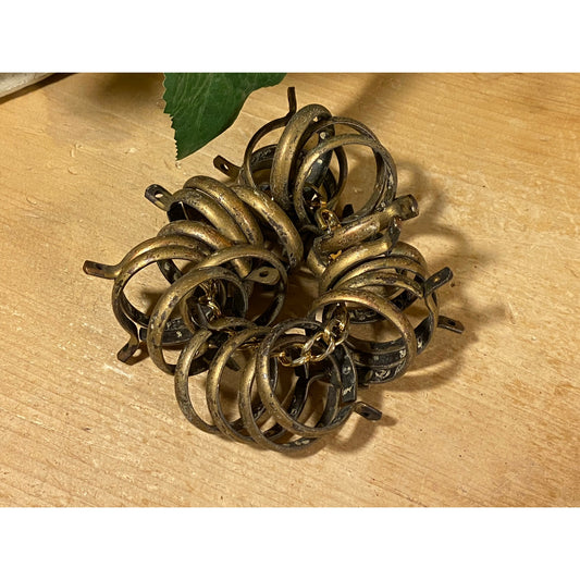 Vintage Brass Finish Cafe Curtain Rings with Patina | Round Drapery Clip Rings | Vintage Hardware for Curtains/Drapes | Rustic Farmhouse