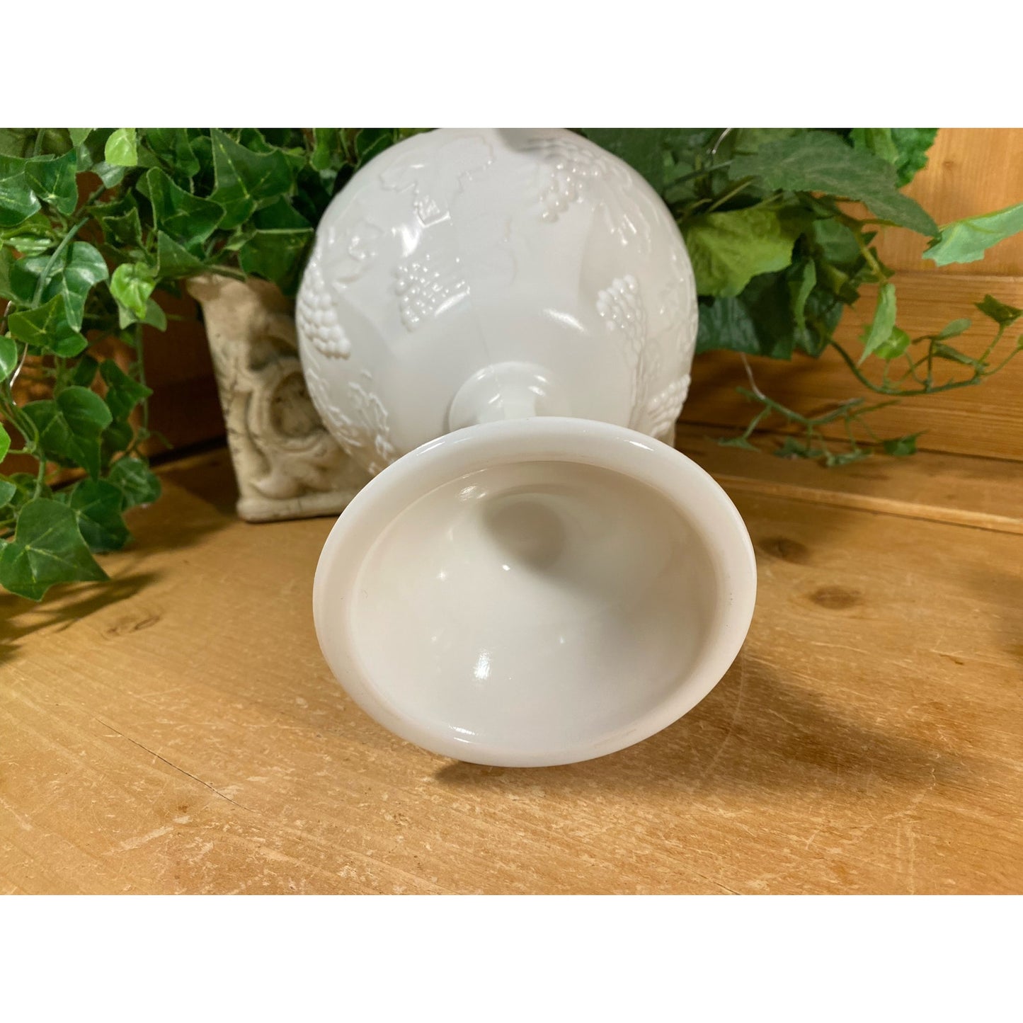 Vintage  Covered Milk Glass Candy Dish with Grapes | White Glass Pedestal Candy Dish with Cover | Milk Glass Dish | Cottagecore Table Decor