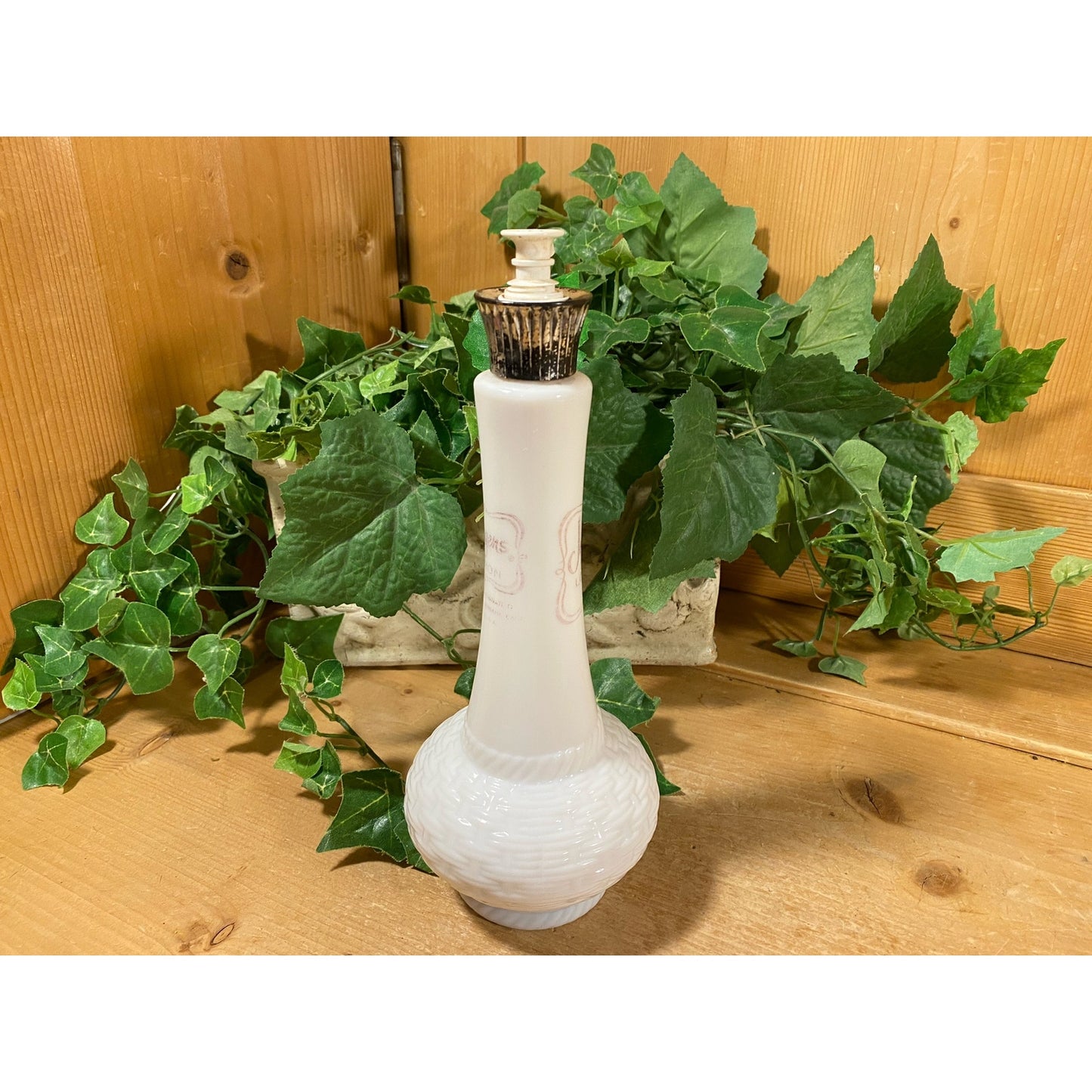 Vintage White Hobnail Glass Jergens Lotion Bottle with Pump | Midcentury Modern Bathroom Decor | White Genie-Style Bottle | Vanity Decor