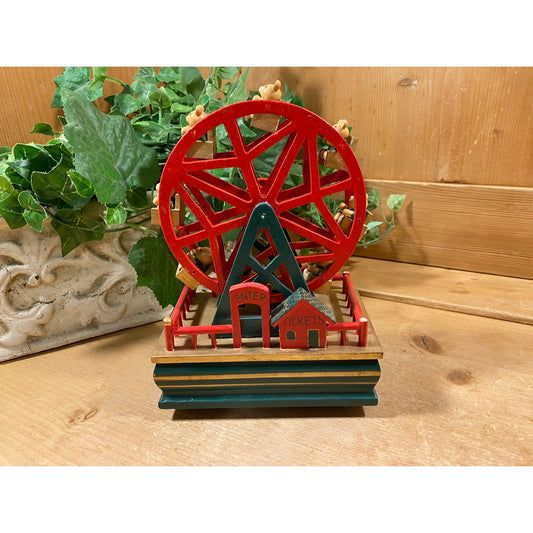 Vintage Teddy Bear Ferris Wheel Music Box | Teddy Bears | Plays Silent Night | Wind-Up Music Box with Moving Ferris Wheel | Christmas Decor
