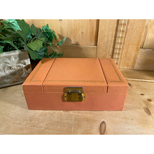 Vintage Orange Jewelry Box (no key) with Velvet Lining | Tiered Jewelry Box with Hinged Lid | Midcentury Modern Dresser Decor | MCM Decor
