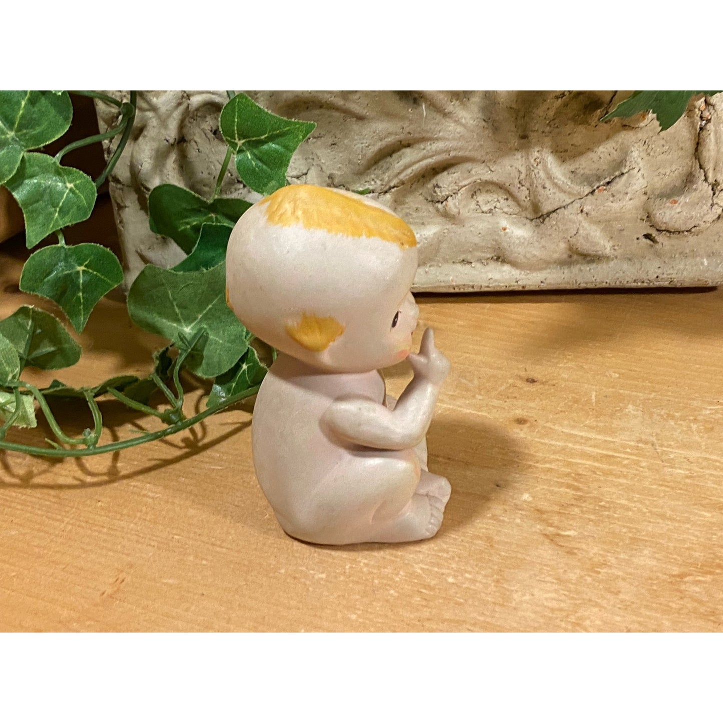 Vintage Ceramic Kewpie Doll with Blonde Hair | Lefton | Baby Doll Figurine | Midcentury Modern Shelf Decor | MCM | Collectible Kewpie Doll