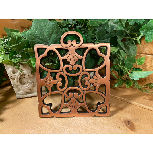 Vintage Cast Iron Coppertone Square Trivet with Hearts | Pampered Chef | 2008 | Round-Up From the Heart | 2939 | Heart Trivet | Farmhouse