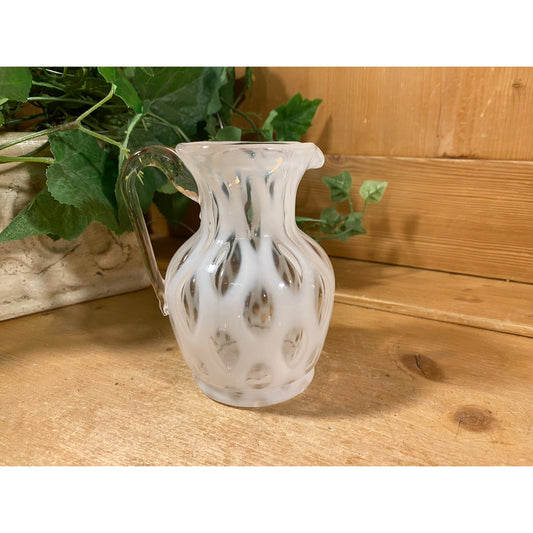 Vintage White Coin Dot Glass Mini Pitcher | Fenton | White Coin Dot Glass Creamer | Cottagecore Kitchen | Midcentury Modern Table Decor