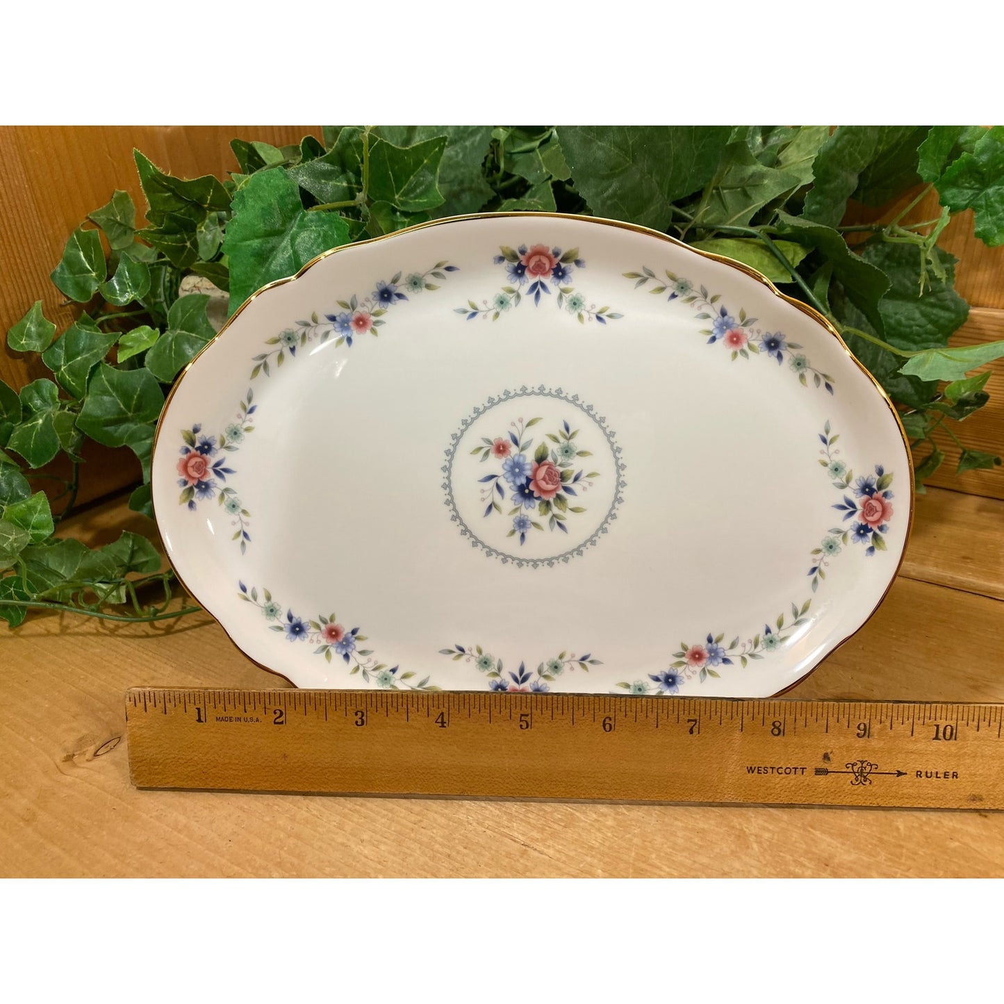 Vintage Oval Floral Wedgwood Plate | Rosedale Pattern | Made In England | White Wedgwood Platter w/ Pink and Blue Flowers | Shabby Chic